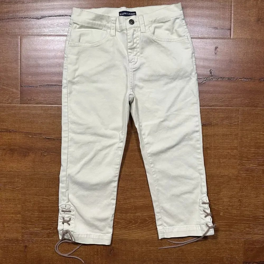 Vintage Ralph Lauren Chino Pants Youth Girls 12 Beige Ankle Ties Western Boho